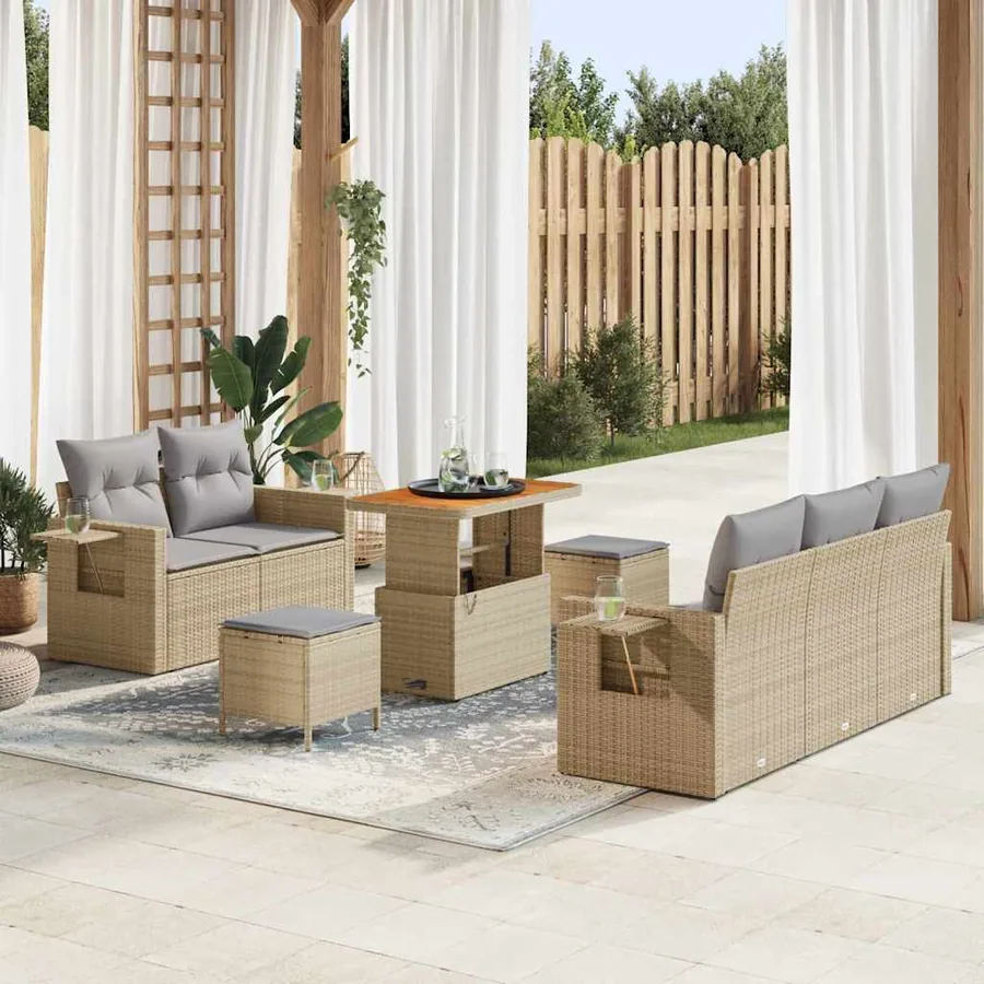 Ensemble de canapé de jardin avec coussin 8 pcs Beige polyrotin