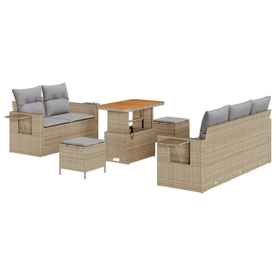 Ensemble de canapé de jardin avec coussin 8 pcs Beige polyrotin - 2