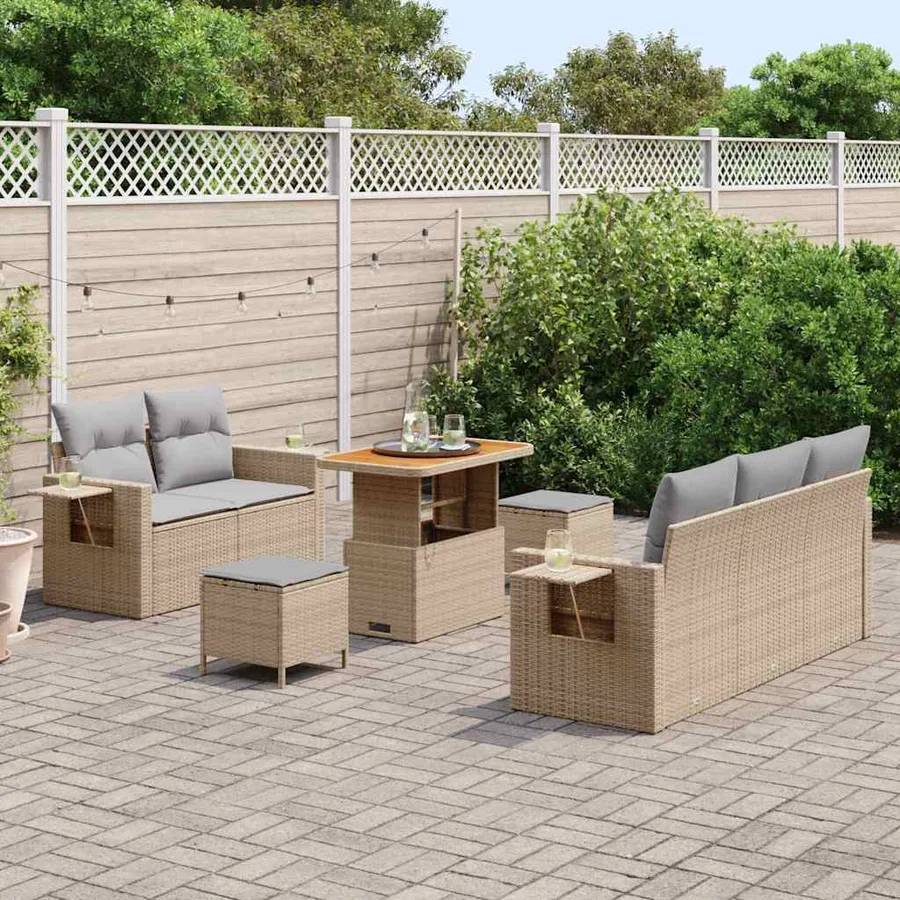 Ensemble de canapé de jardin avec coussin 8 pcs Beige polyrotin - 3