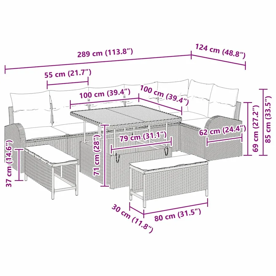 Ensemble de canapé de jardin avec coussin 9 pcs Noir polyrotin - 14