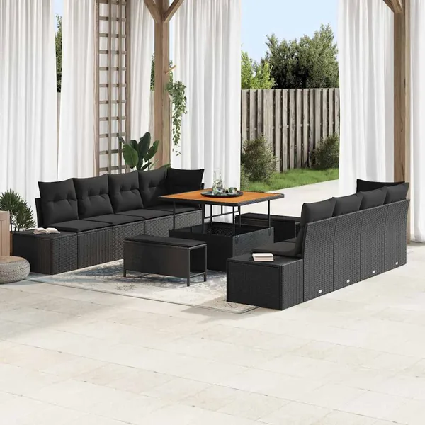 Ensemble de canapé de jardin Noir 100 x 100 x 71 cm Poly rotin