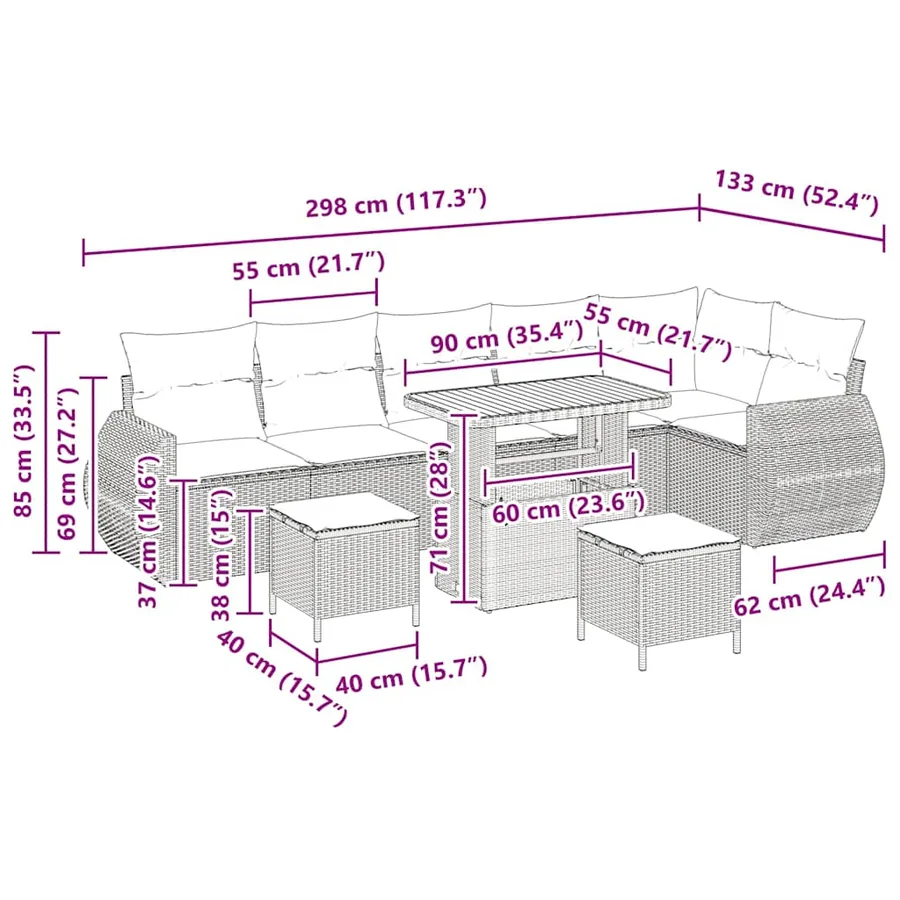 Ensemble de canapé de jardin 9 pcs Gris polyrotin - 14