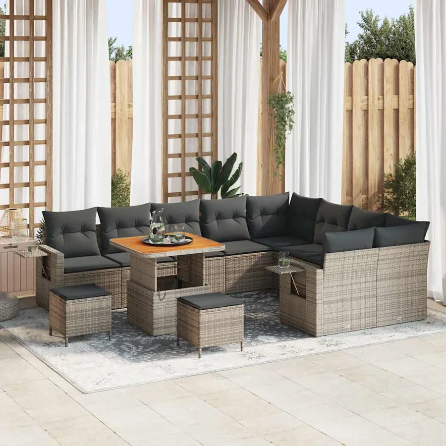 Ensemble de canapé de jardin 12 pcs Gris polyrotin