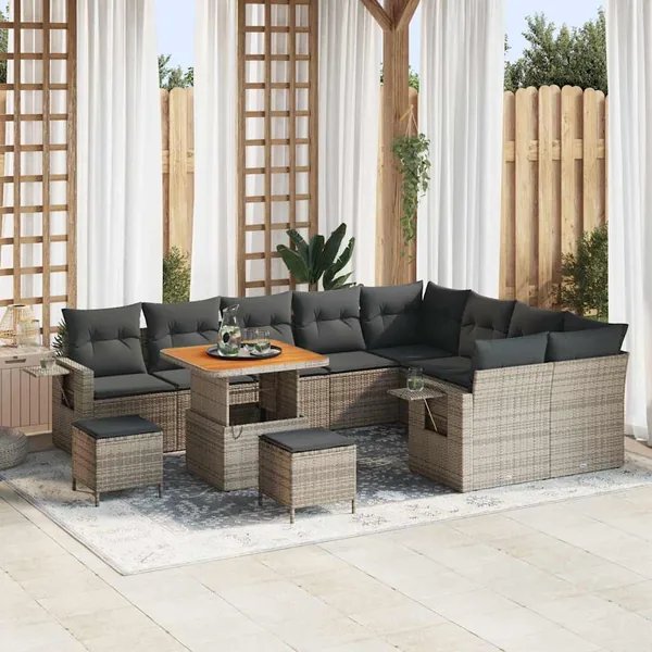 Ensemble de canapé de jardin 12 pcs Gris polyrotin