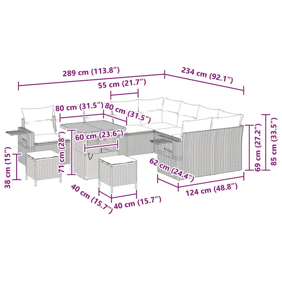 Ensemble de canapé de jardin 12 pcs Gris polyrotin - 15
