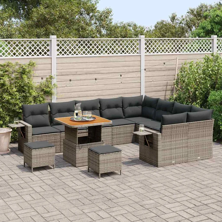 Ensemble de canapé de jardin 12 pcs Gris polyrotin - 3