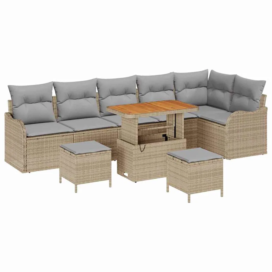 Ensemble de canapé de jardin avec coussin 9 pcs Beige polyrotin - 2