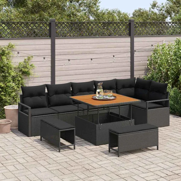 Ensemble de canapé de jardin avec coussin 9 pcs Noir