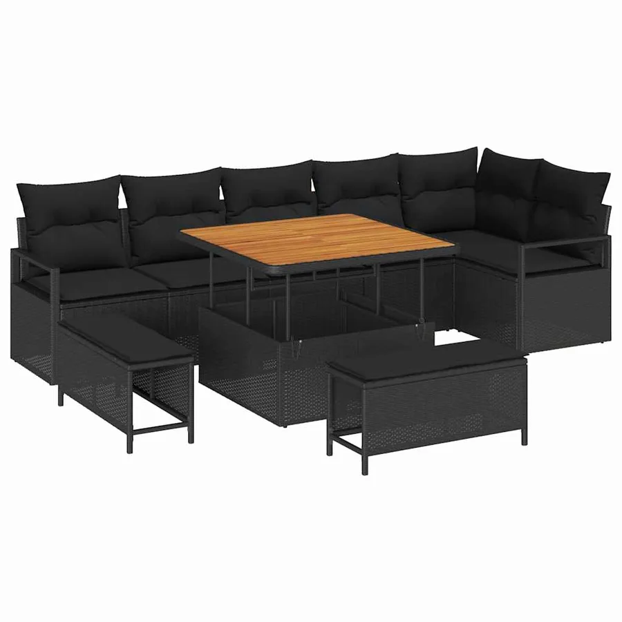 Ensemble de canapé de jardin avec coussin 9 pcs Noir - 2