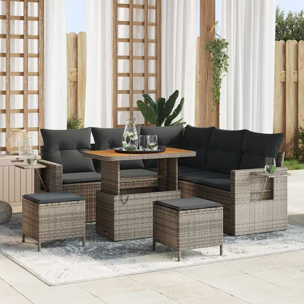 Ensemble de canapé de jardin 8 pcs Gris polyrotin