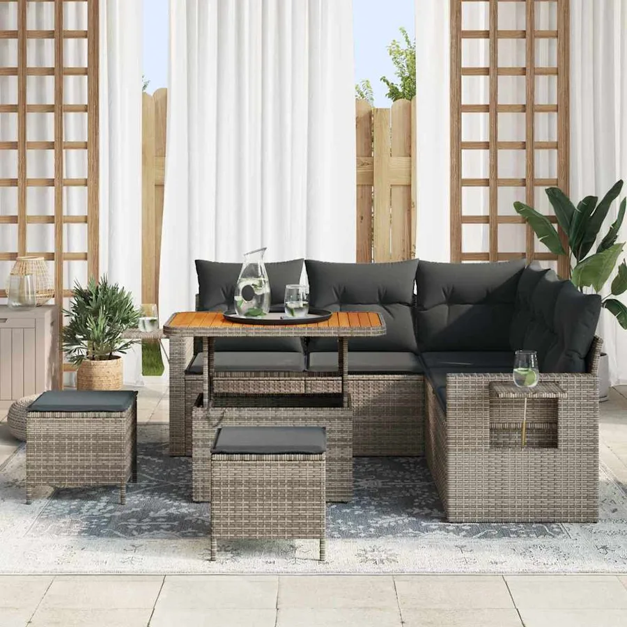 Ensemble de canapé de jardin 8 pcs Gris polyrotin - 3