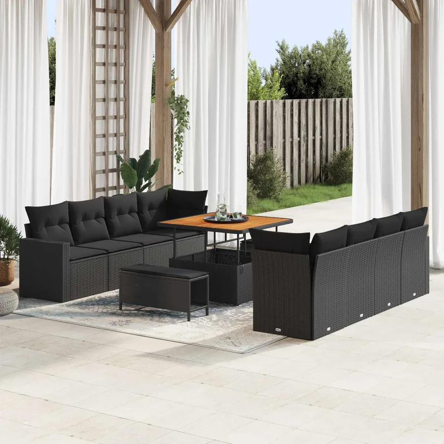 Ensemble de canapé de jardin 11 pcs Noir polyrotin