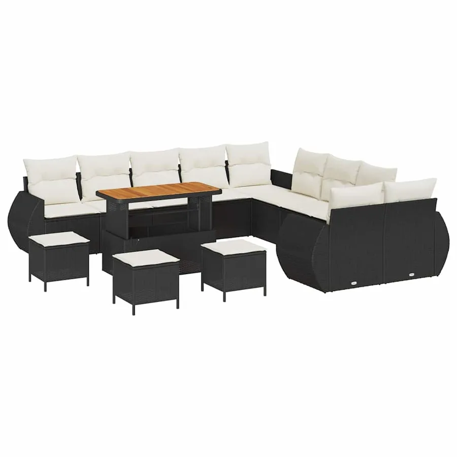 Ensemble de canapé de jardin 14 pcs Noir polyrotin - 2