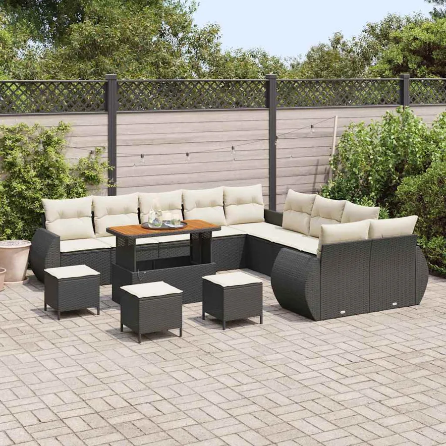 Ensemble de canapé de jardin 14 pcs Noir polyrotin - 3