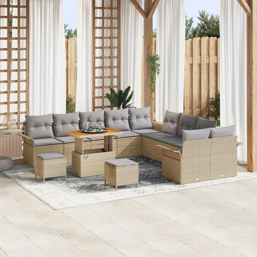 Ensemble de canapé de jardin 13 pcs Beige polyrotin