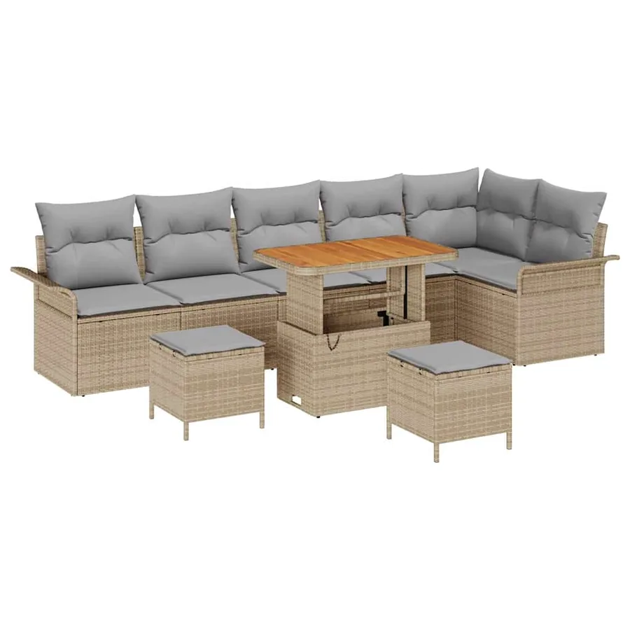 Ensemble de canapé de jardin avec coussin 9 pcs Beige polyrotin - 2