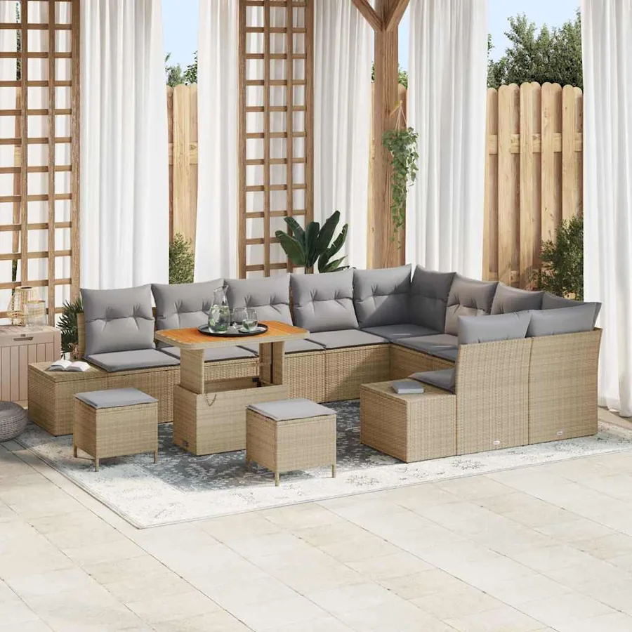 Ensemble de canapé de jardin 12 pcs Beige Poly rotin