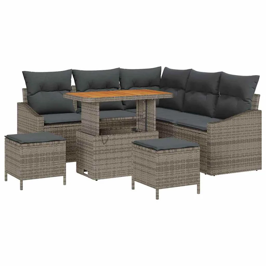 Ensemble de canapé de jardin avec coussin 8 pcs Gris polyrotin - 2