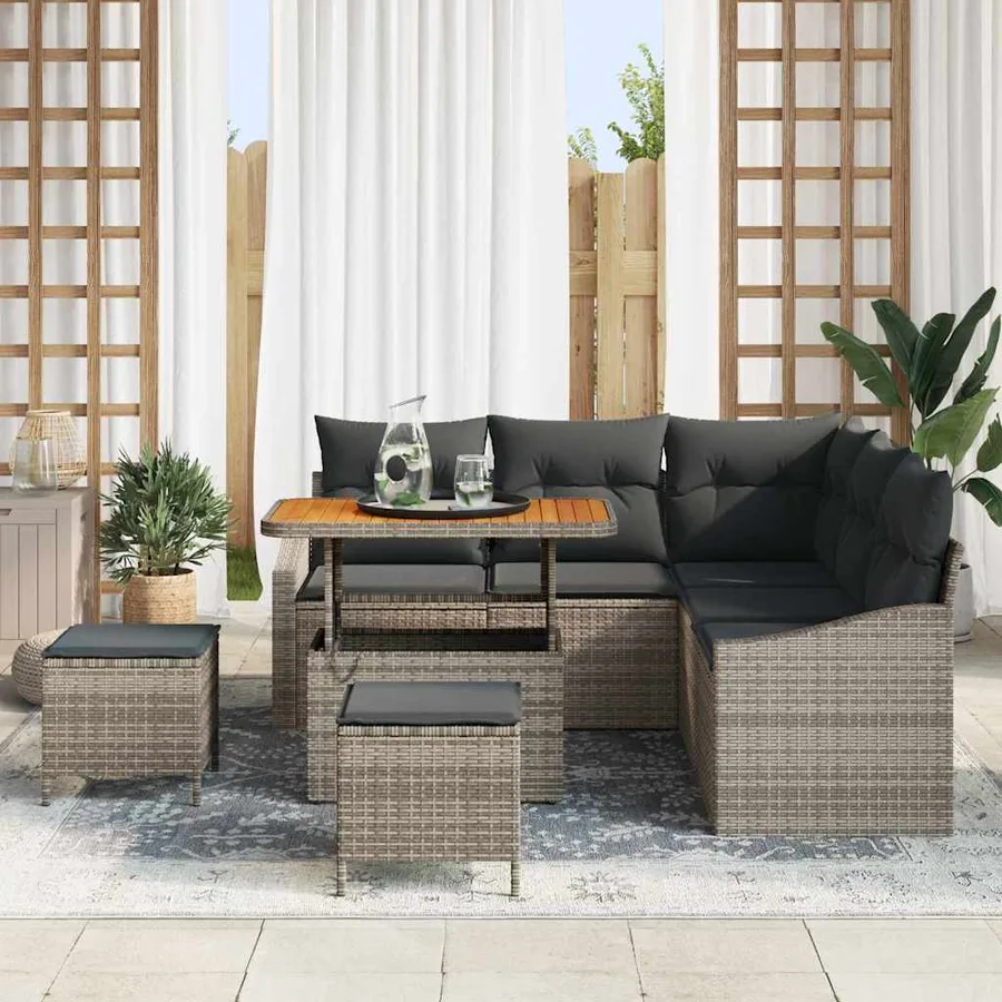 Ensemble de canapé de jardin avec coussin 8 pcs Gris polyrotin - 3
