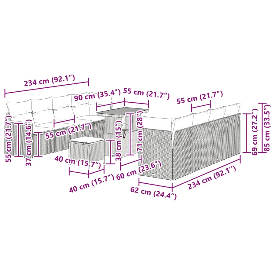 Ensemble de canapé de jardin 11 pcs Beige polyrotin - 14