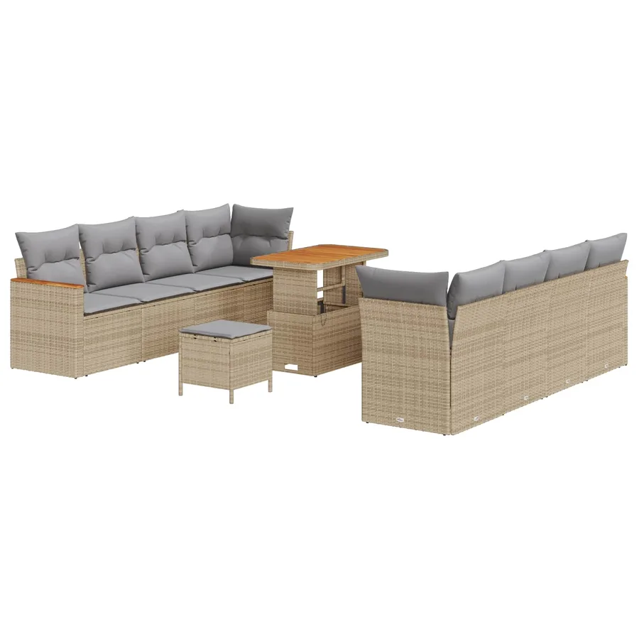 Ensemble de canapé de jardin 11 pcs Beige polyrotin - 2