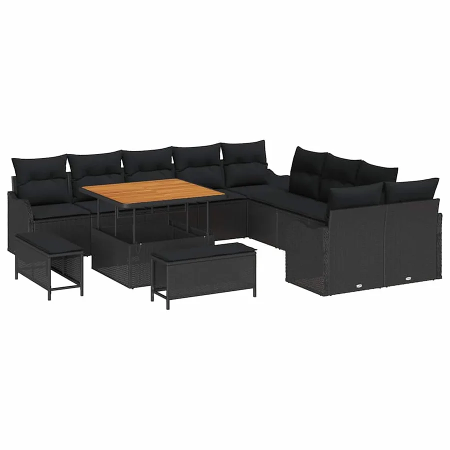 Ensemble de canapé de jardin 13 pcs Noir polyrotin - 2