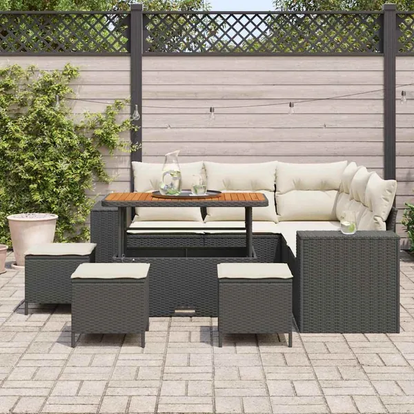 Ensemble de canapé de jardin avec coussin 9 pcs Noir polyrotin