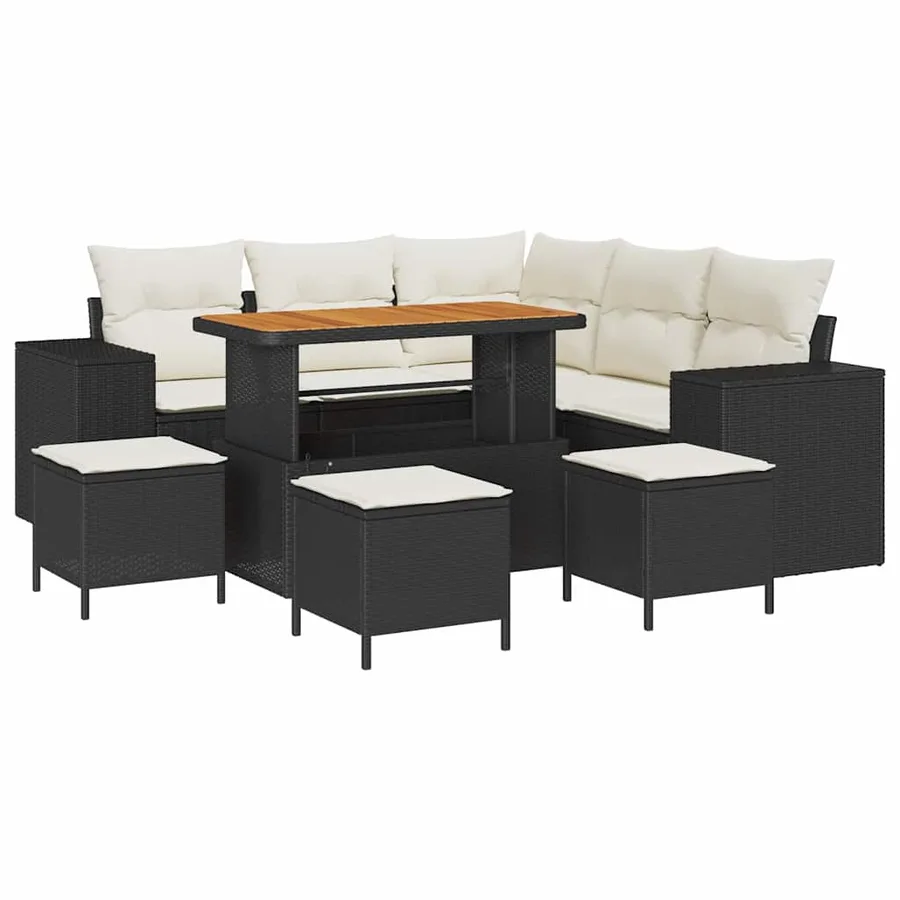 Ensemble de canapé de jardin avec coussin 9 pcs Noir polyrotin - 2