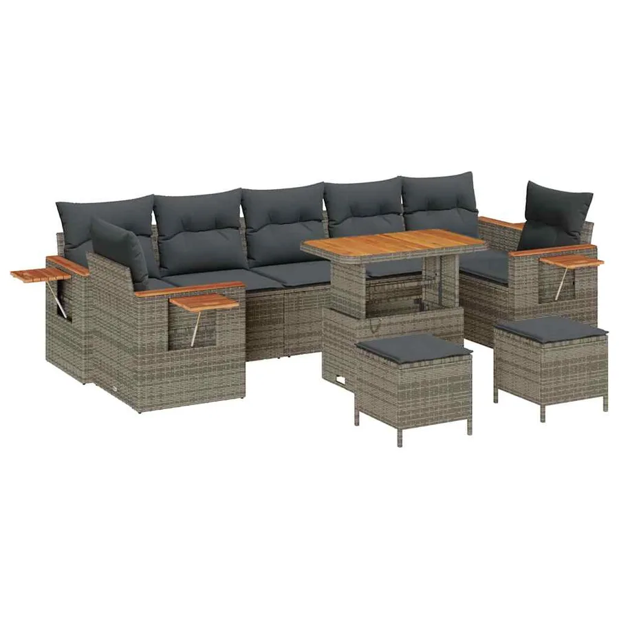 Ensemble de canapé de jardin avec coussin 13 pcs Gris polyrotin - 2