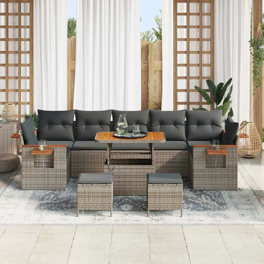 Ensemble de canapé de jardin avec coussin 13 pcs Gris polyrotin - 3