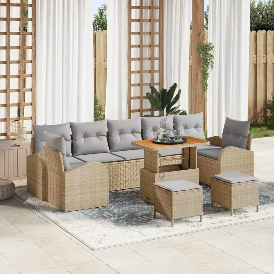 Ensemble de canapé de jardin 10 pcs Beige polyrotin