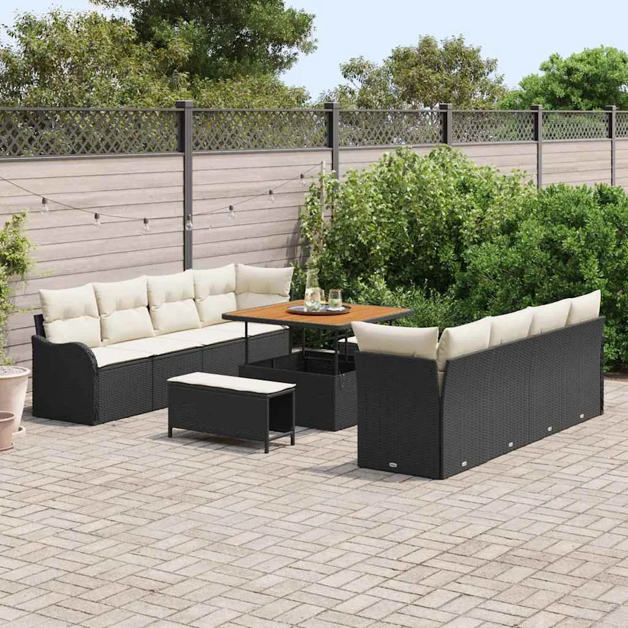 Ensemble de canapé de jardin avec coussin 11 pcs Noir polyrotin - 3