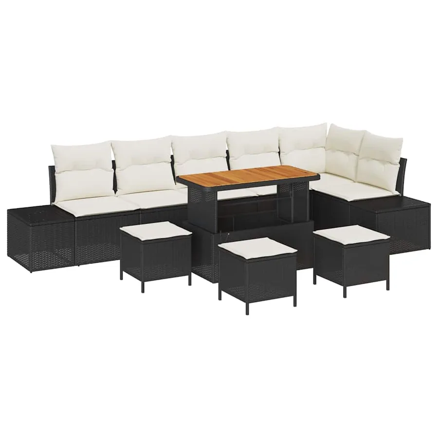 Ensemble de canapé de jardin avec coussin 10 pcs Noir polyrotin - 2