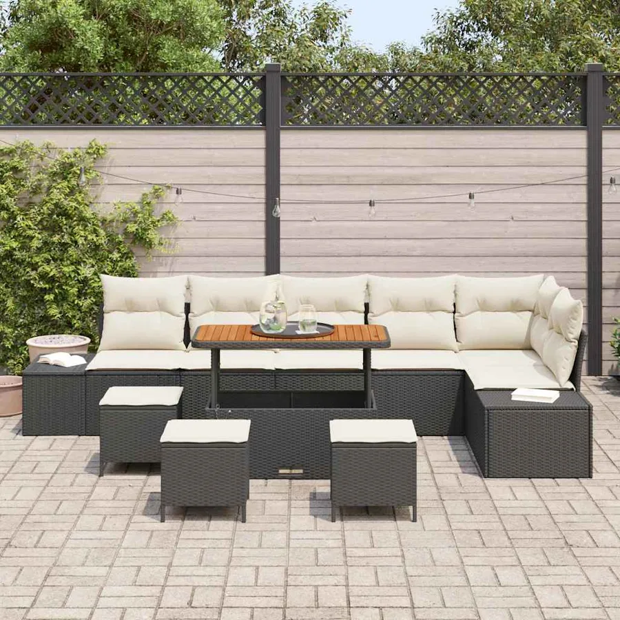 Ensemble de canapé de jardin avec coussin 10 pcs Noir polyrotin - 3