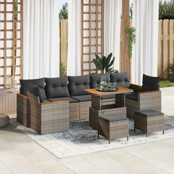 Ensemble de canapé de jardin 10 pcs Gris polyrotin