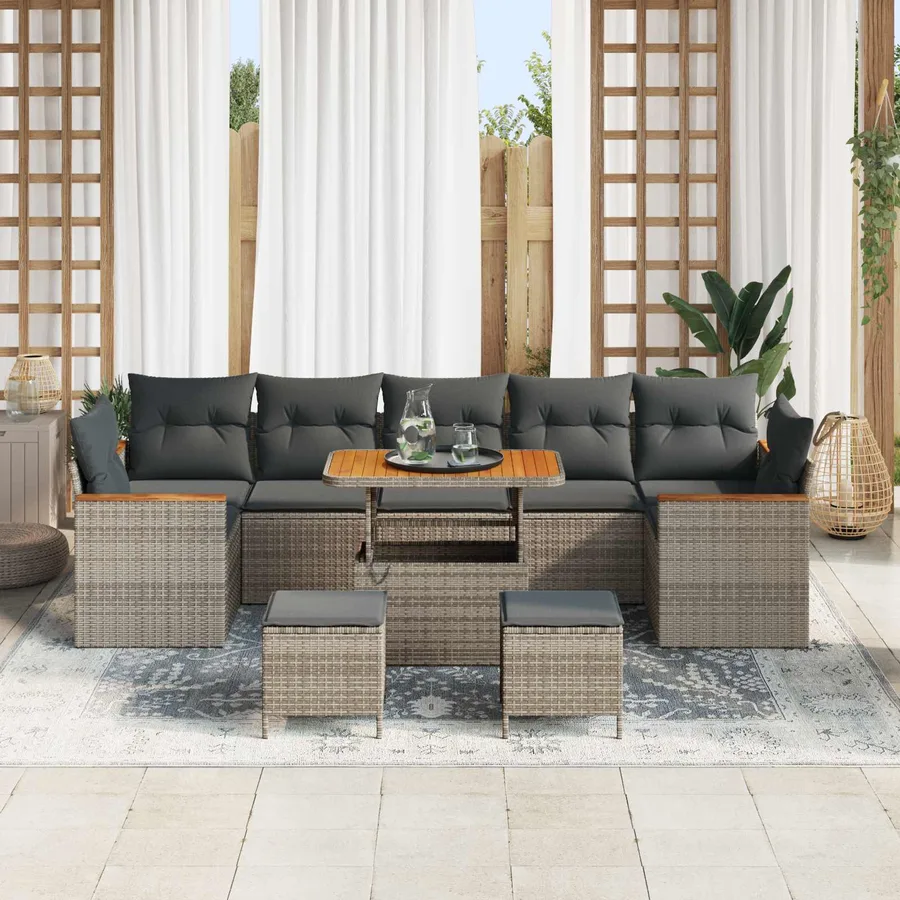 Ensemble de canapé de jardin 10 pcs Gris polyrotin - 3