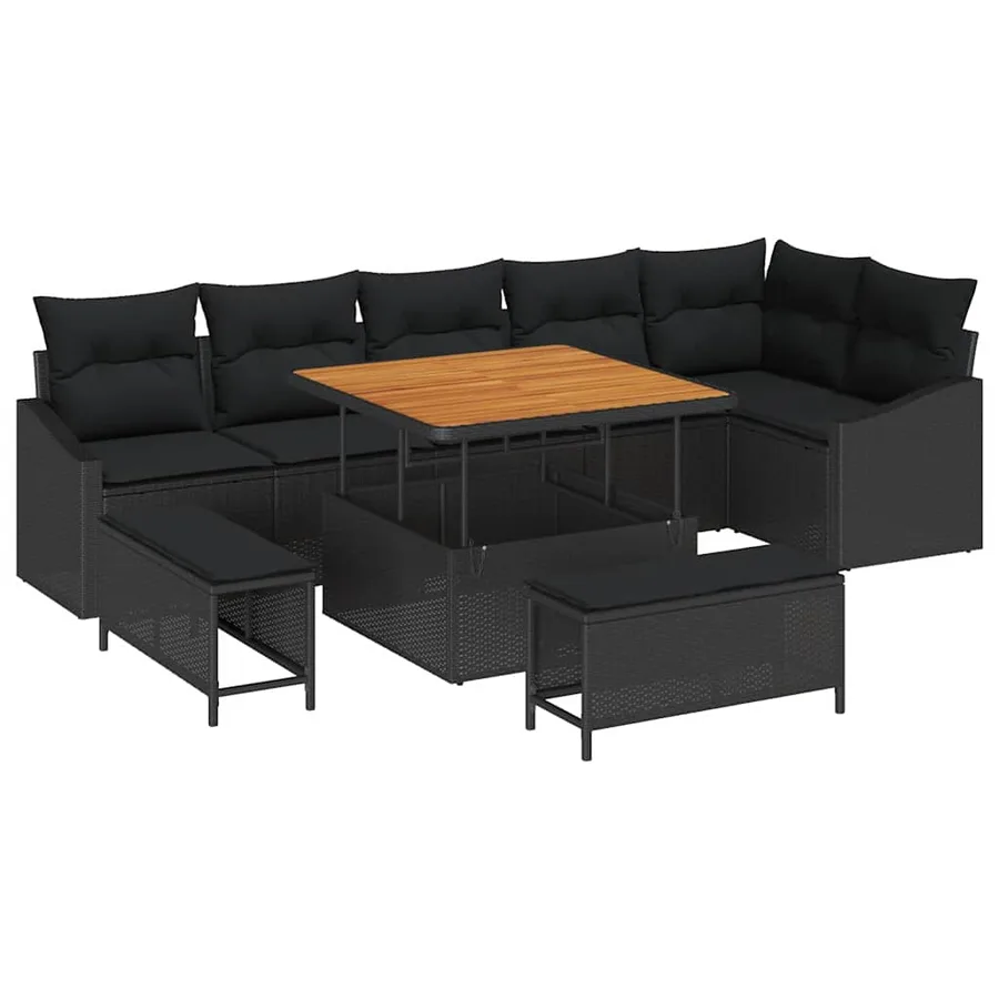 Ensemble de canapé de jardin avec coussin 9 pcs Noir polyrotin - 2