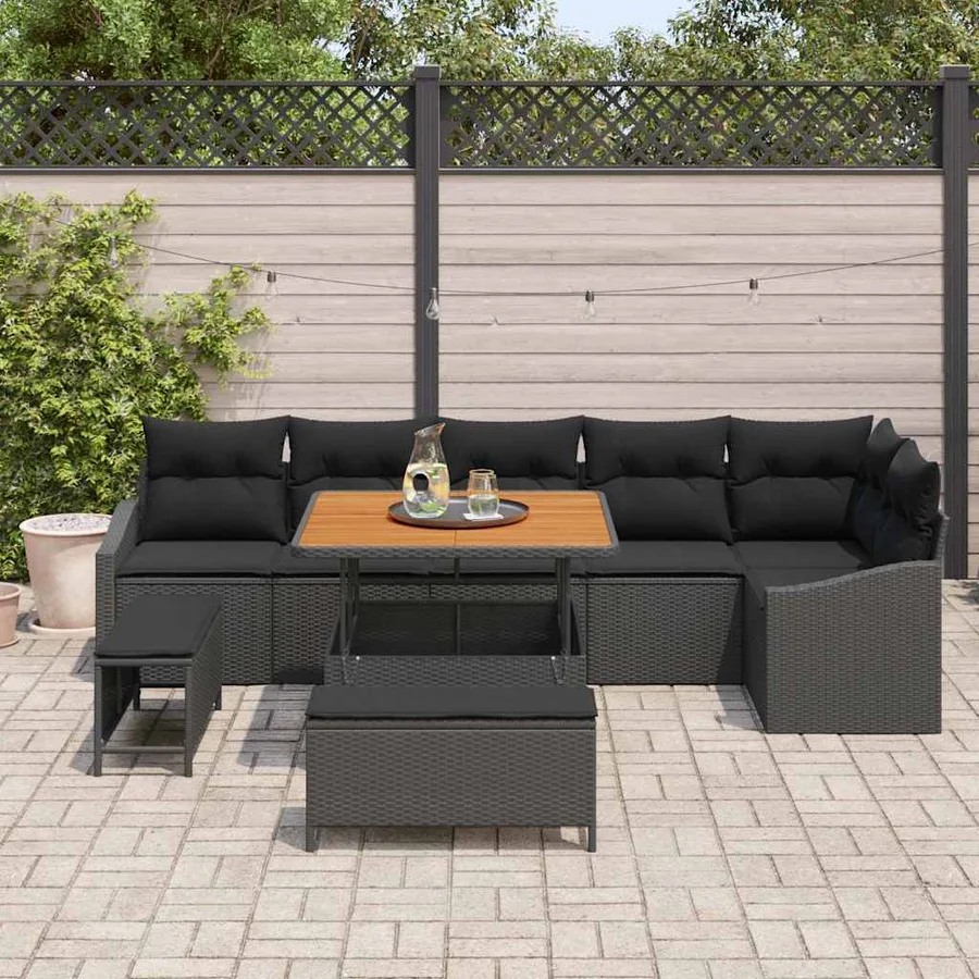 Ensemble de canapé de jardin avec coussin 9 pcs Noir polyrotin - 3