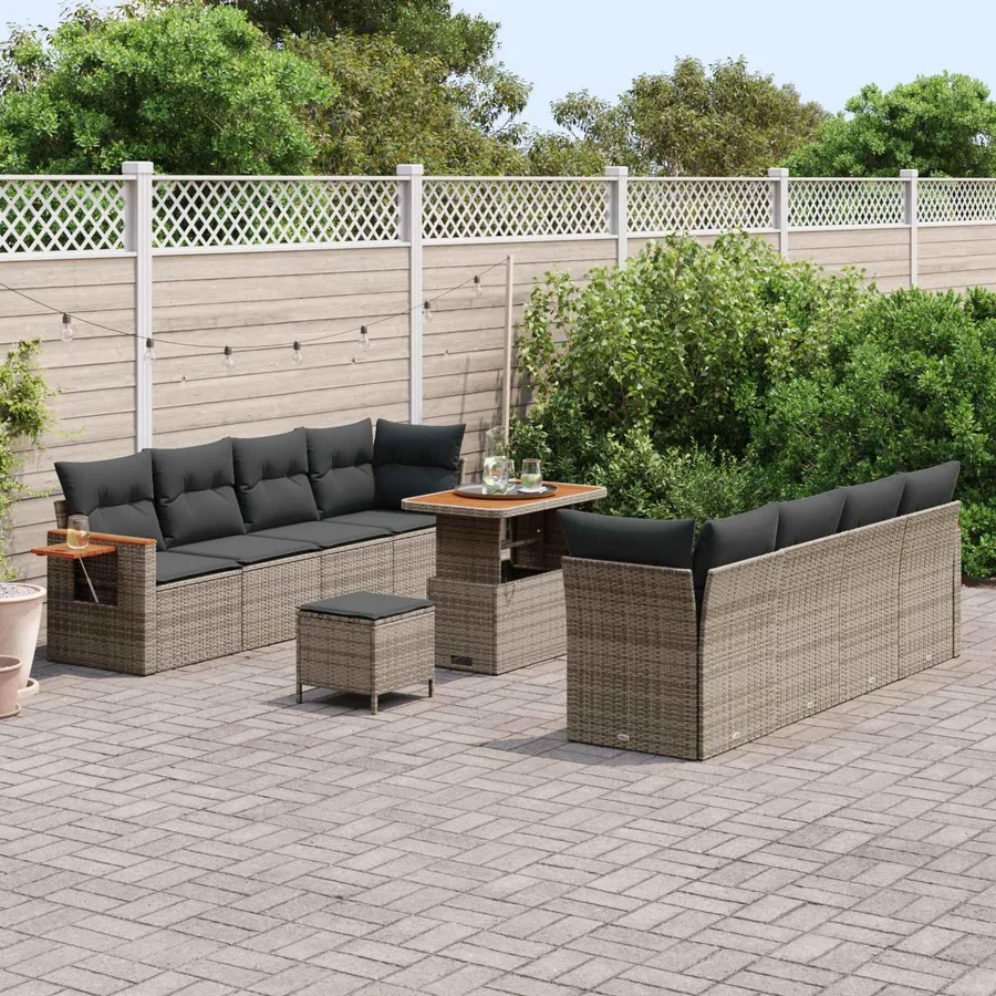 Ensemble de canapé de jardin 11 pcs Gris polyrotin - 3