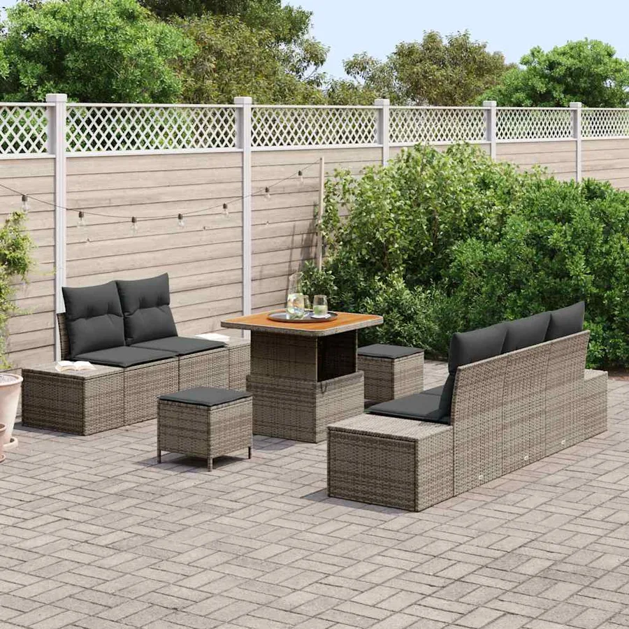 Ensemble de canapé de jardin avec coussin 8 pcs Gris polyrotin - 3
