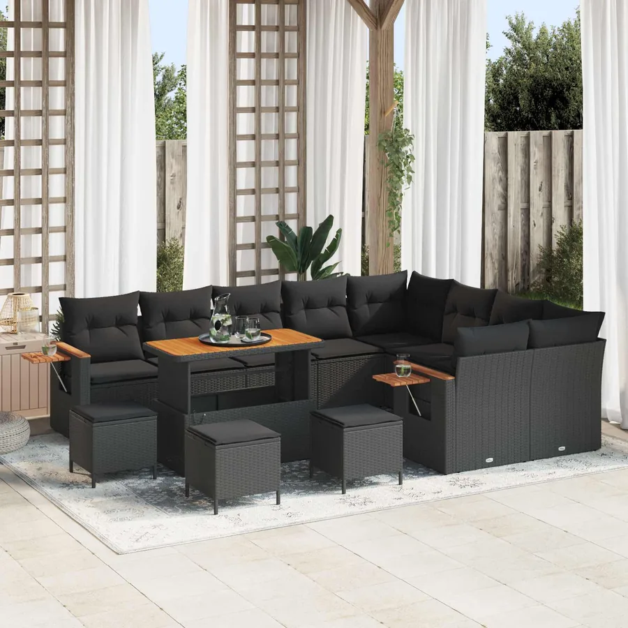 Ensemble de canapé de jardin 13 pcs Noir polyrotin