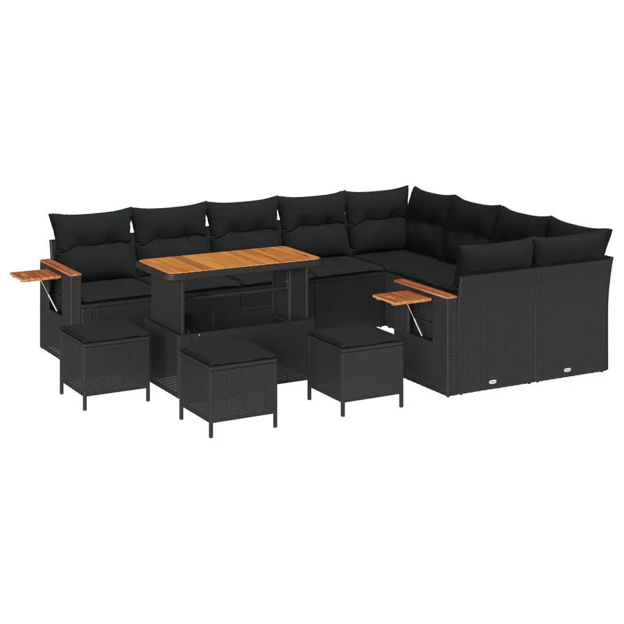 Ensemble de canapé de jardin 13 pcs Noir polyrotin - 2