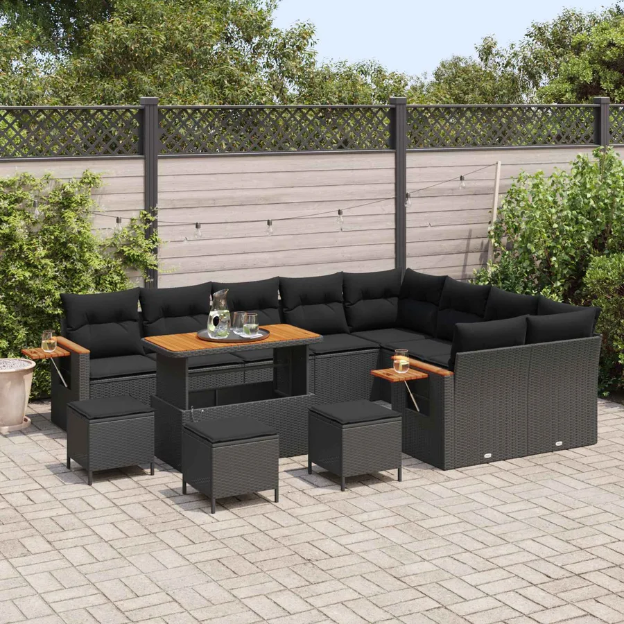 Ensemble de canapé de jardin 13 pcs Noir polyrotin - 3