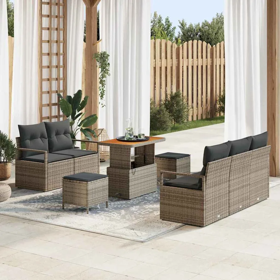 Ensemble de canapé de jardin avec coussin 8 pcs Gris polyrotin