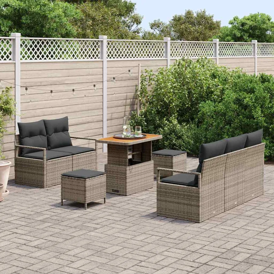 Ensemble de canapé de jardin avec coussin 8 pcs Gris polyrotin - 3