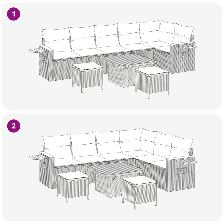 Ensemble de canapé de jardin 9 pcs Gris polyrotin - 13