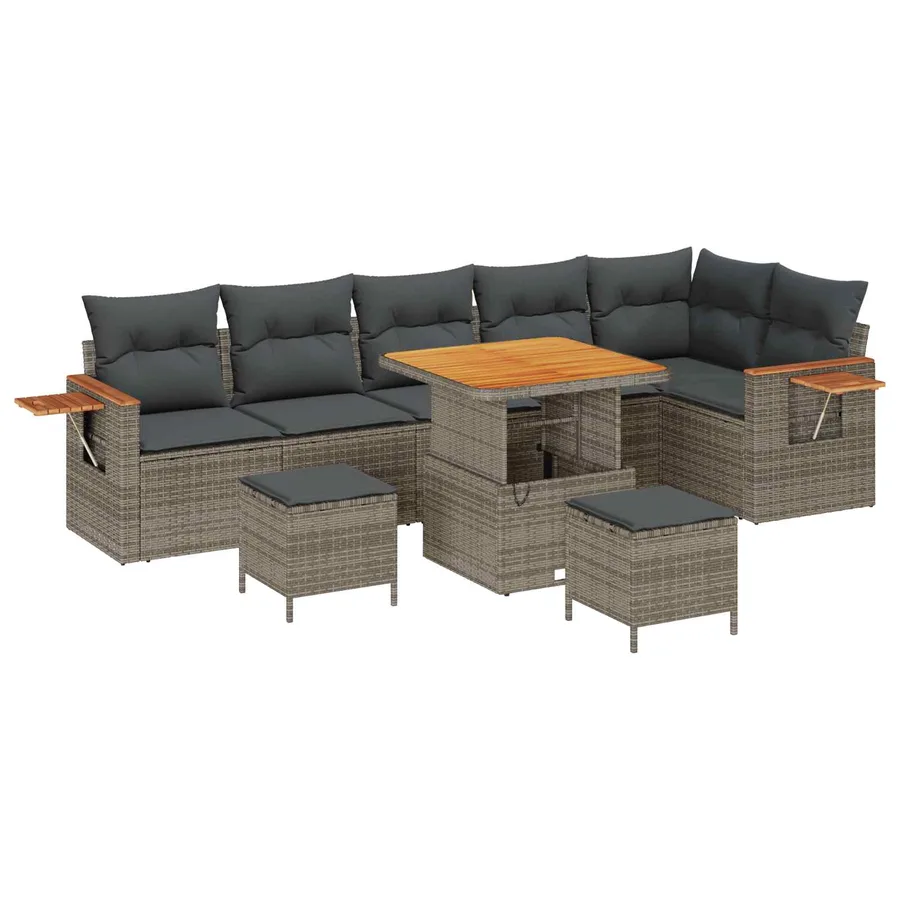 Ensemble de canapé de jardin 9 pcs Gris polyrotin - 2