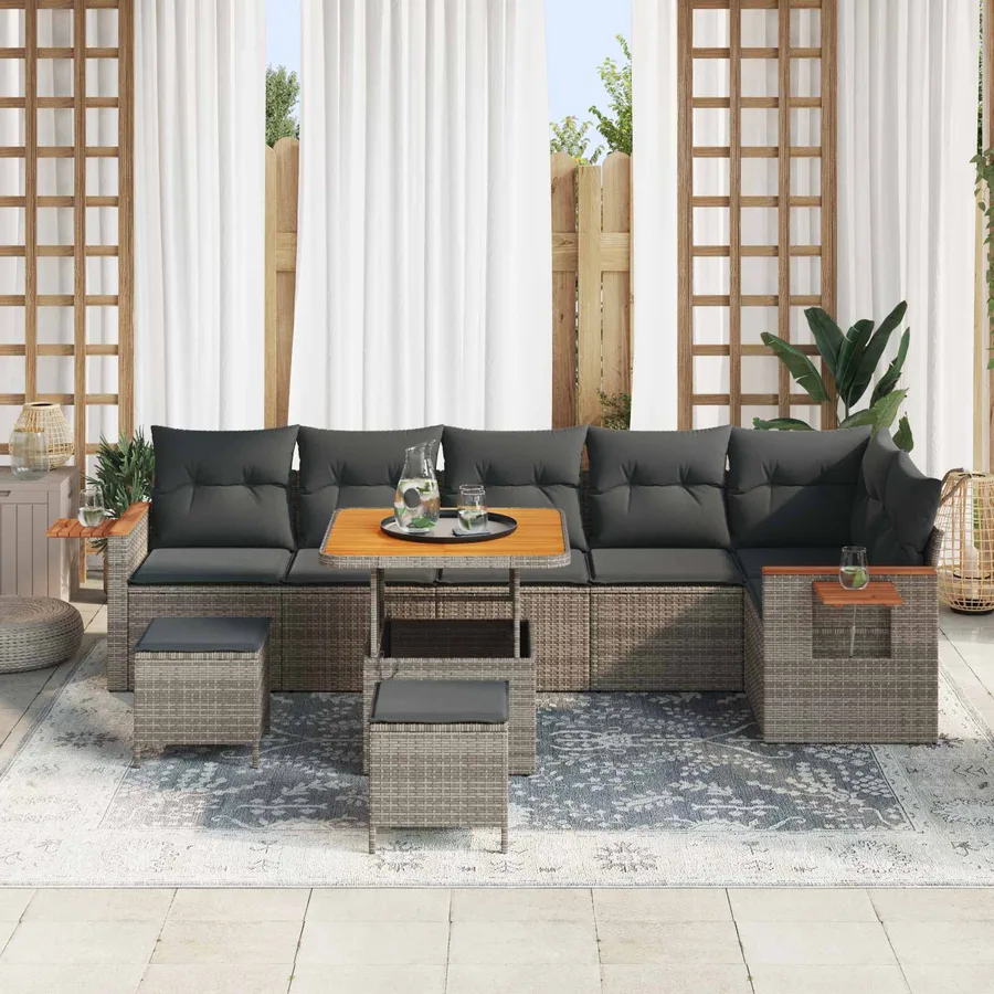Ensemble de canapé de jardin 9 pcs Gris polyrotin - 3