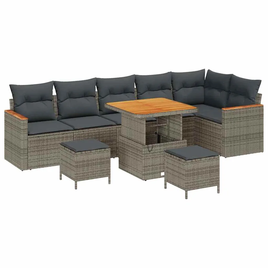 Ensemble de canapé de jardin 9 pcs Gris polyrotin - 4