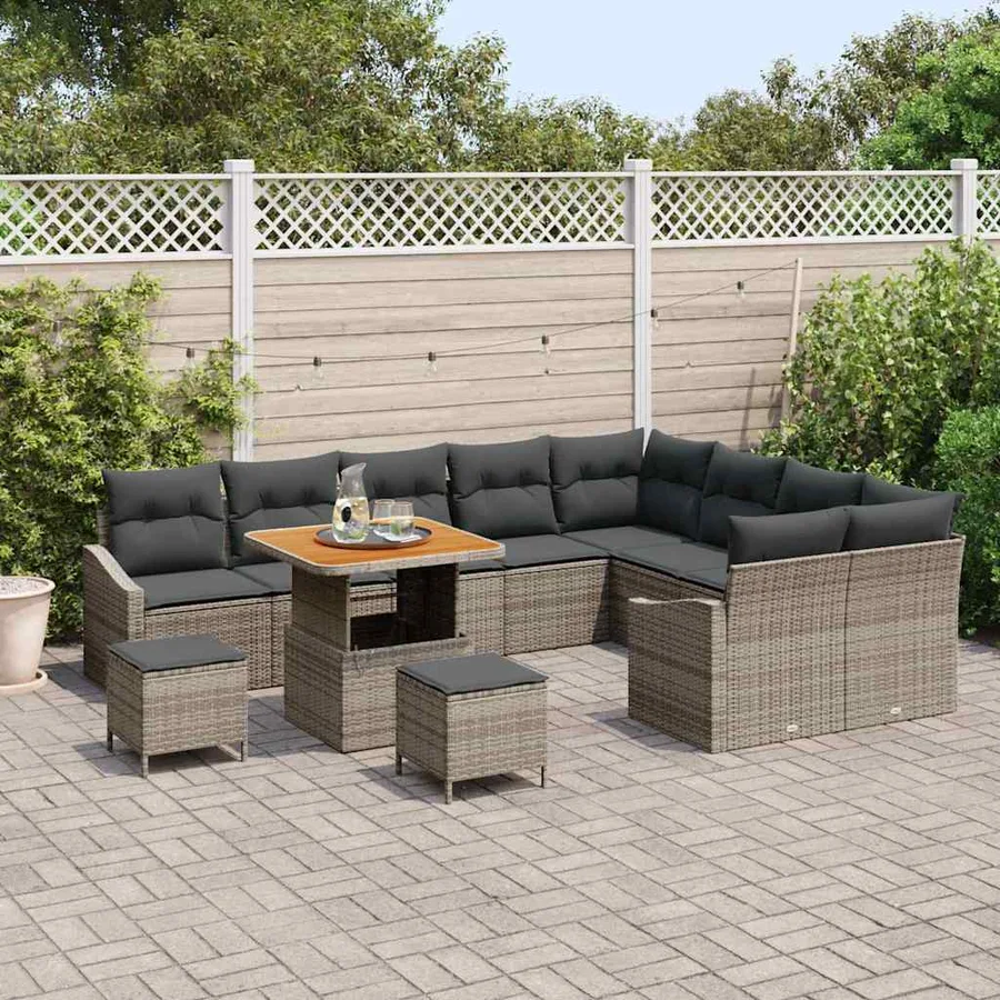 Ensemble de canapé de jardin avec coussin 12 pcs Gris polyrotin - 3